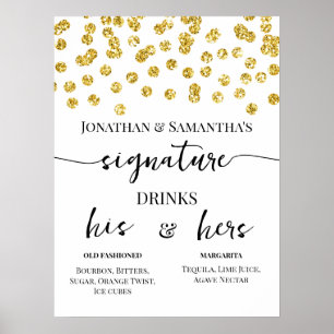 Poster Boissons de signature points pailletés or mariage