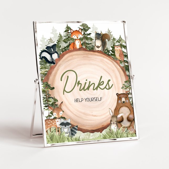 Poster Boissons de tranches de bois (Boy Woodland Animals Baby Shower Drinks Sign)