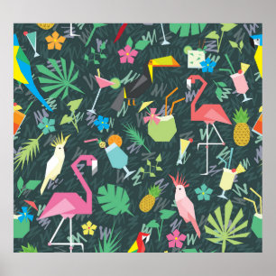 Poster Boissons D'Oiseaux Tropicaux : Vibrant Sans Fil.