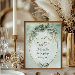 Poster Boissons modernes botaniques signées or