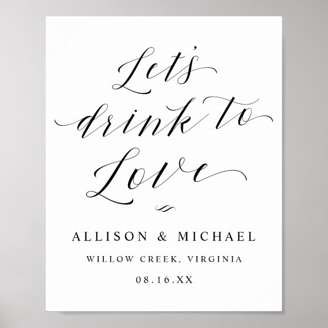 Poster Boissons pour aimer Script Réception Dîner Signe (Devant)