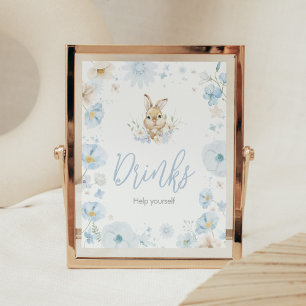 Poster Boissons pour Baby Shower Blue Somebunny Lapin