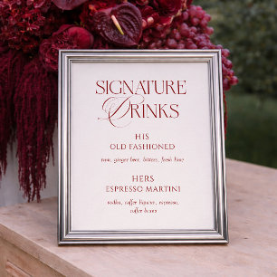 Poster Boissons Signature de Mariage Élégantes Crème et B