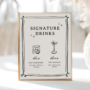Poster Boissons Signature Dessins au Trait Fantaisistes