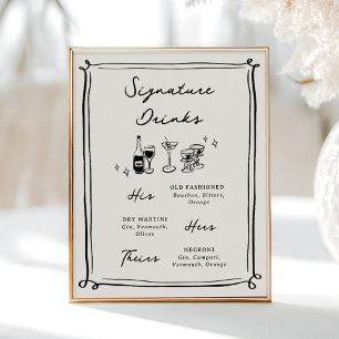 Poster Boissons Signature Dessins au Trait Fantaisistes