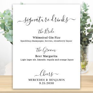 Poster Boissons Signature Élégant Bar de Mariage Personna