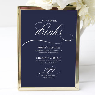 Poster Boissons Signature Elégant Panneau de Mariage Bleu