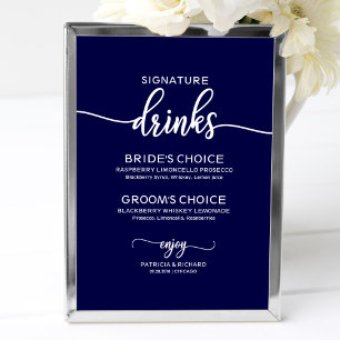 Poster Boissons Signature Élégant Signe de Mariage Bleu M