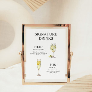 Poster Boissons Signature Menu de cocktail de mariage Aff