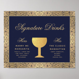 Poster Boissons Signature Roses Bleu Navy Or Signe de Mar