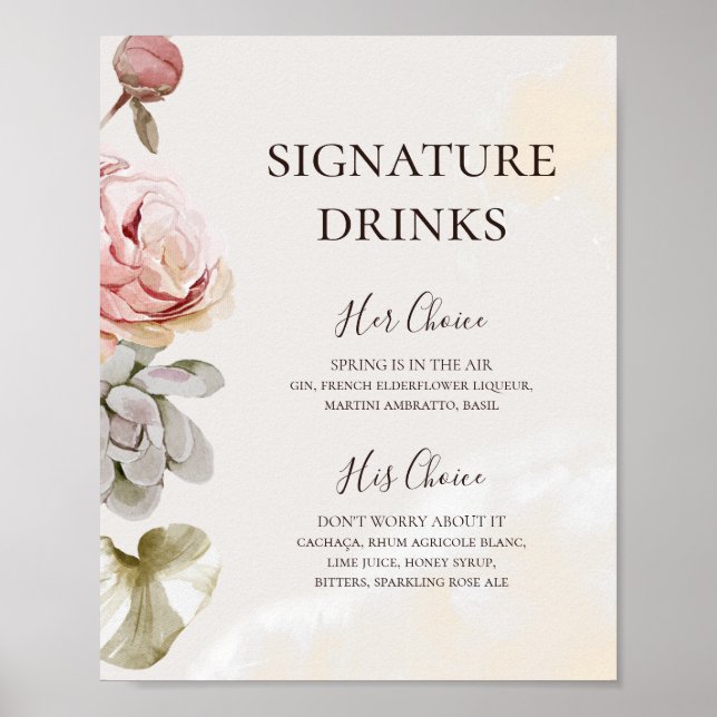 Poster Boissons Signatures Aquarelles Florales Rose Moder (Devant)