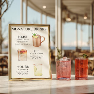 Poster Boissons signatures Cocktail de mariage