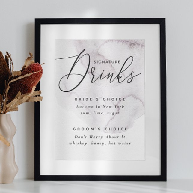 Poster Boissons signées. Mariage élégant violet Dusty (Créateur téléchargé)