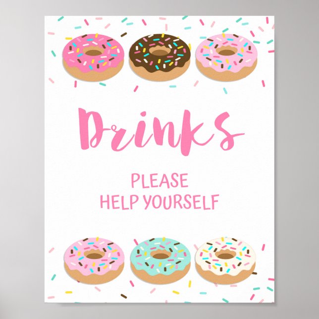 Poster Boissons S'Il Vous Plaît S'Aider Pink Donut Douche (Devant)