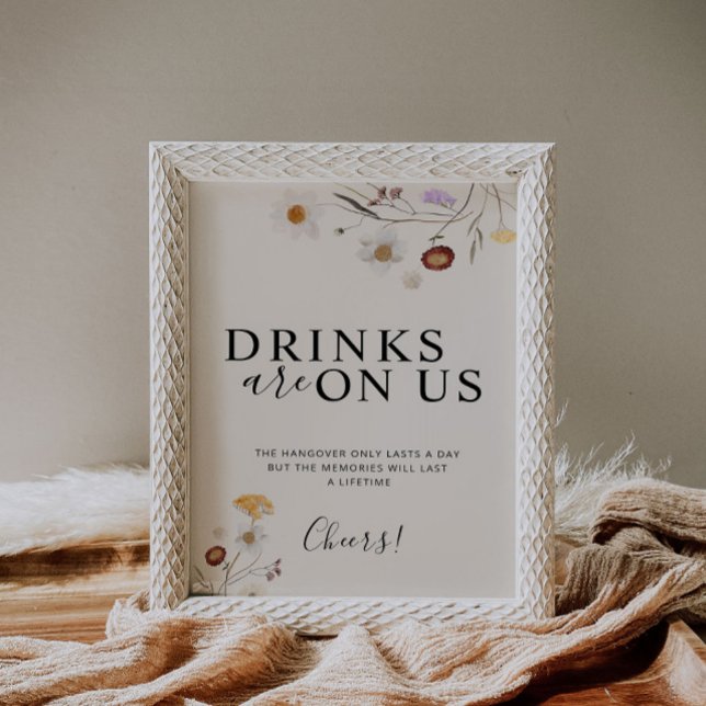 Poster Boissons Sur Nous Boho Fleur sauvage Signé Mariage (Créateur téléchargé)