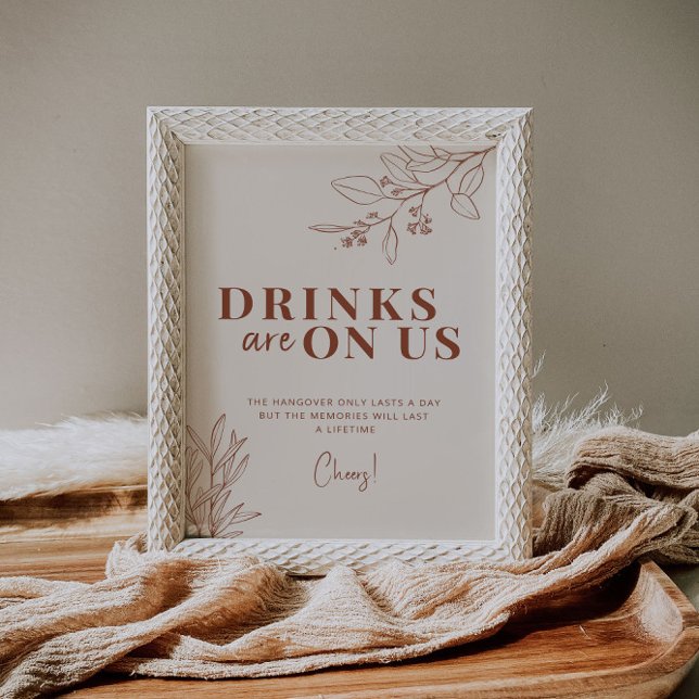 Poster Boissons Sur Nous Boho Mariage Sign (Créateur téléchargé)