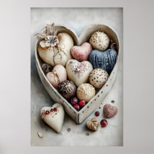 Poster Boîte de chocolats à cœur vintage impression, Sain