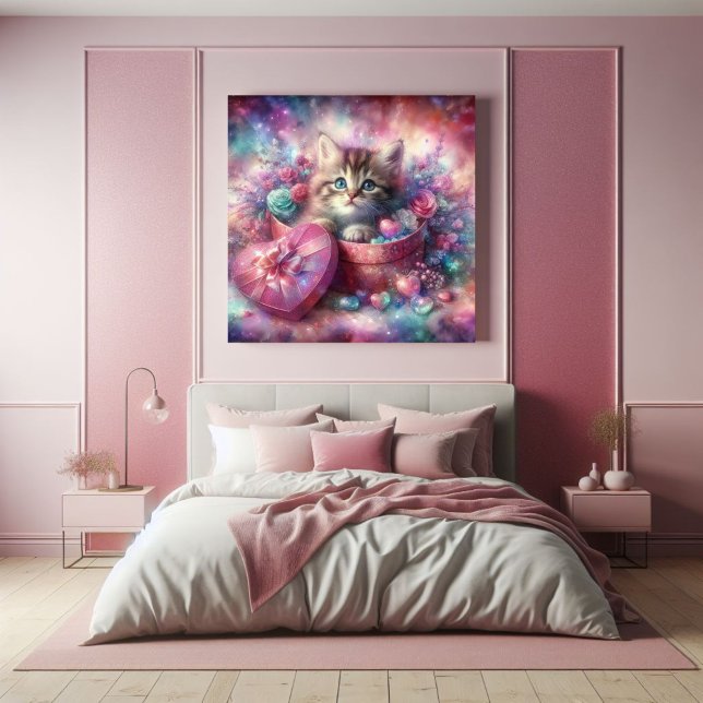 Poster Boîte de coeur florale Cute Kitten en gros (Créateur téléchargé)