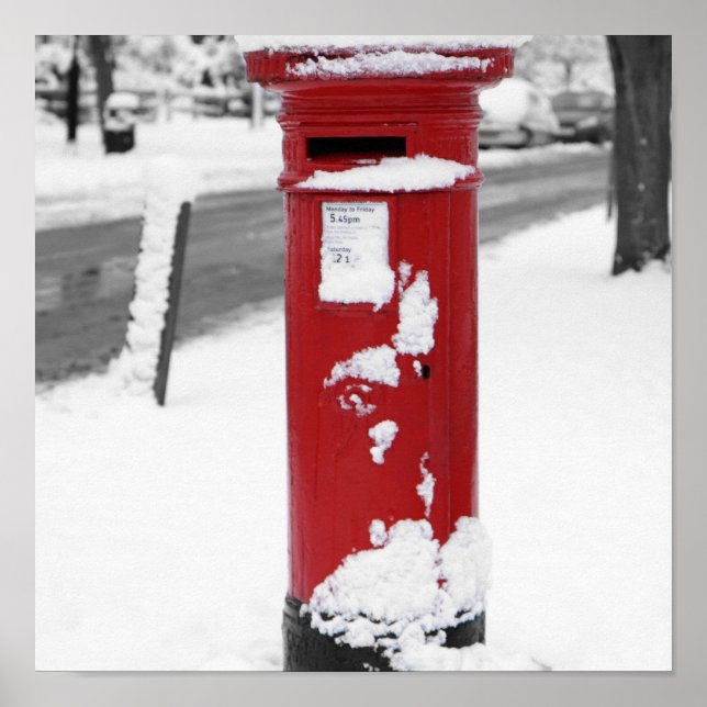 Poster Boîte de courrier rouge dans la neige (Devant)