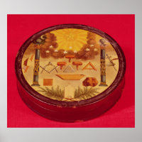 Boîte ovale peinte, avec symboles de la franc-maço