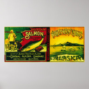 Poster Boîte saumonée LabelAlimak, AK de lumières du nord