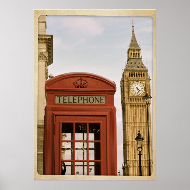 Poster Boîte téléphonique et tour de Big Ben (Devant)