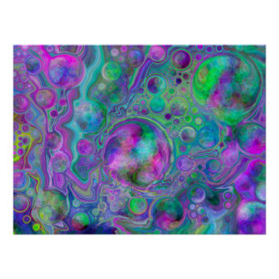 Poster Bokeh Fluid Art violet, vert et bleu