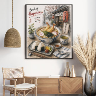 Poster Bol de Bonheur Udon Tempura Japonais