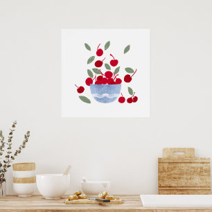 Poster Bol de cerises à l'aquarelle 
