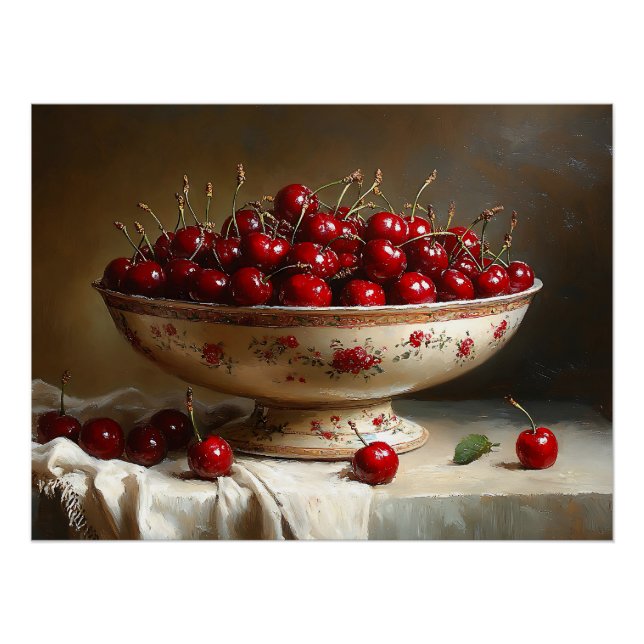 Poster Bol de cerises peint (Devant)