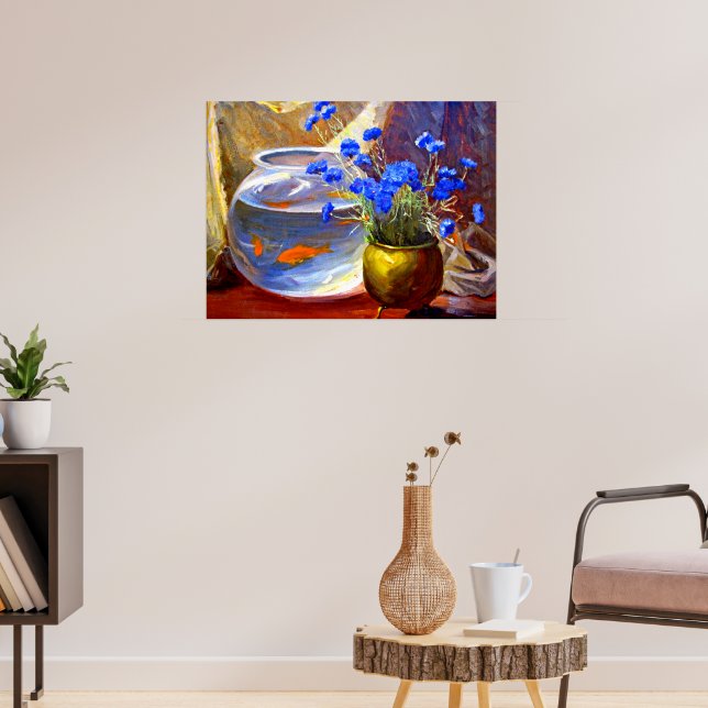 Poster Bol de poisson rouge et fleurs (Salon 3)