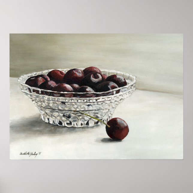Poster Bol plein de cerises peinture à l'huile Imprimer (Devant)