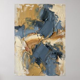 Poster Bold Abstrait Impasto Bleu Or Tons Terreux Expres