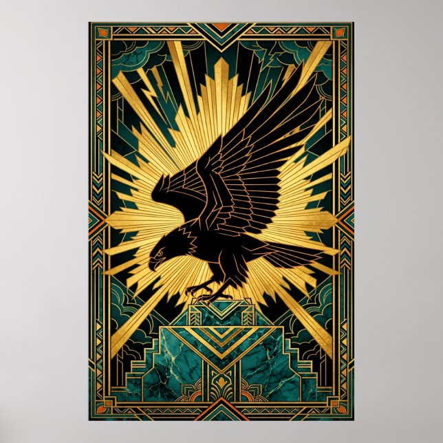Poster Bold Art Deco Eagle Flight Gold & Black (Devant)