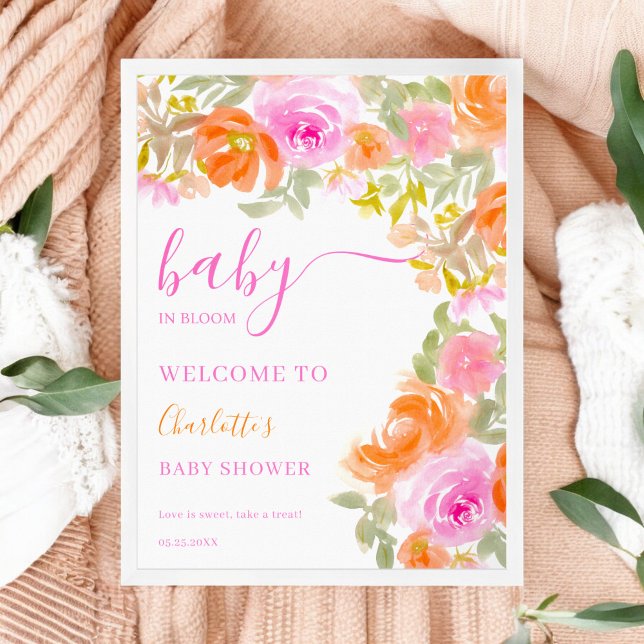 Poster Bold Chic Baby in Bloom Floral Baby shower Bienven (Bold Chic Baby in Bloom Floral Baby Shower Welcome Poster)