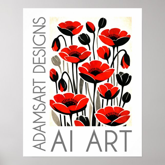 Poster Bold Red Poppy Flowers Modern Botanical Art (Devant)