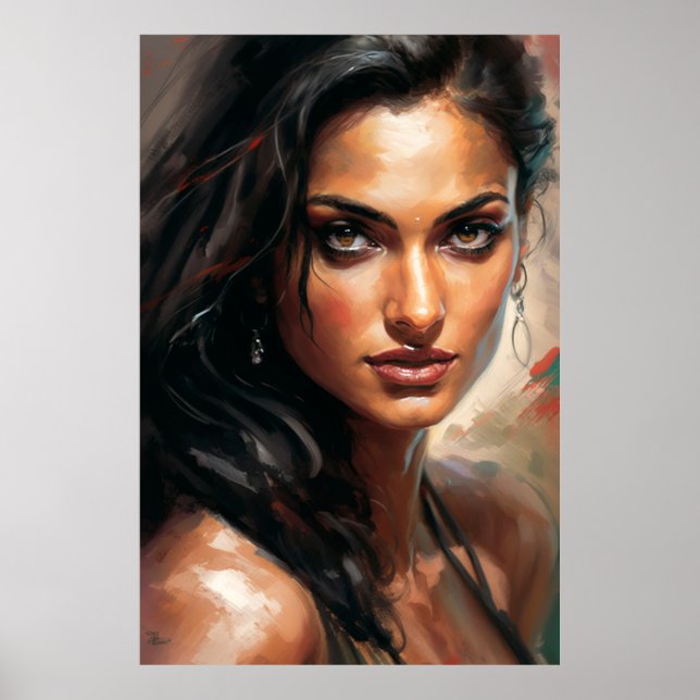 Poster Bollywood Star Indienne Portrait Peinture à l'huil (Devant)