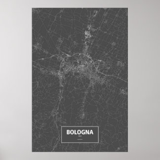 Poster Bologne, Italie (blanc sur noir)