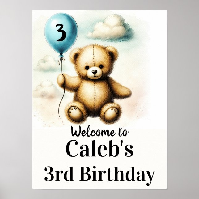 Poster Bolosse Bleu Teddy 1er signe d'anniversaire (Devant)