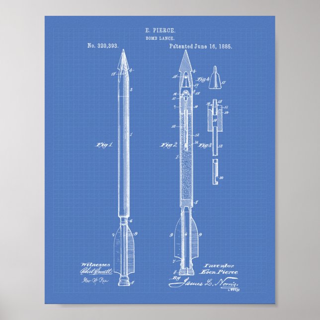 Poster Bomb Lance 1885 Brevet Art Plan directeur (Devant)