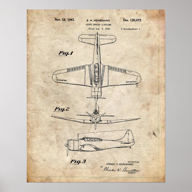 Poster Bombe de scout Bomber avion brevet (Devant)