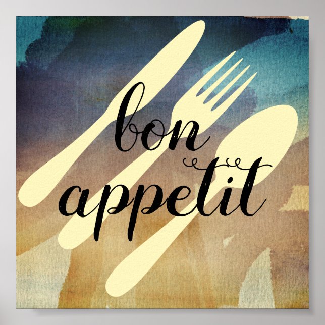 Poster bon appetit cuisine citation mot art moderne (Devant)