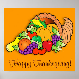 Poster Bon thanksgiving avec la corne d'abondance