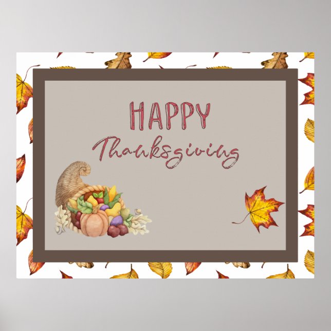 Poster Bon thanksgiving Cornucopia Panier Feuilles d'auto (Devant)