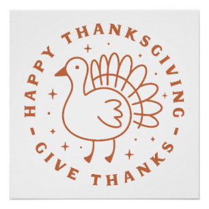 Poster Bon thanksgiving donner merci jolie dinde
