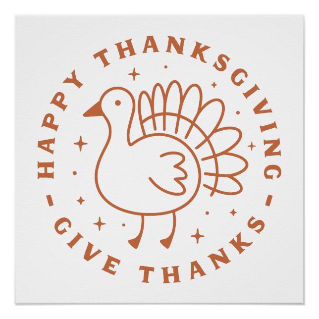 Poster Bon thanksgiving donner merci jolie dinde (Devant)