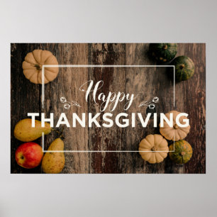 Poster Bon thanksgiving Gourds sur bois rustique