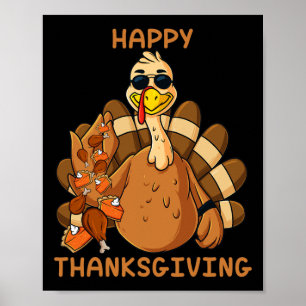 Poster Bon thanksgiving Turquie Jeter de la nourriture am