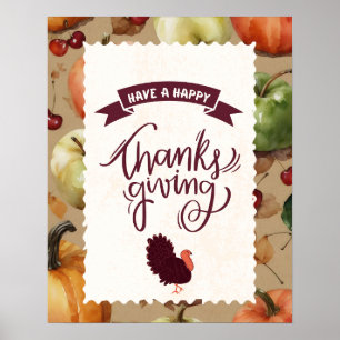 Poster Bon thanksgiving Turquie saison de récolte