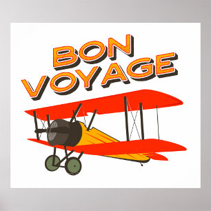 Poster Bon Voyage Biplane Avion Vintage